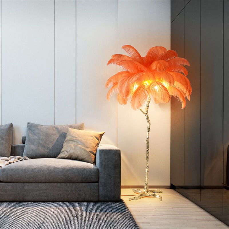 Light Luxury American Resin All Copper Ostrich Feather Floor Lamp